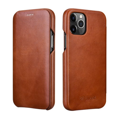 ICARER First Layer Cowhide Horizontal Flip Phone Case For iPhone 11 Pro Max(Brown)