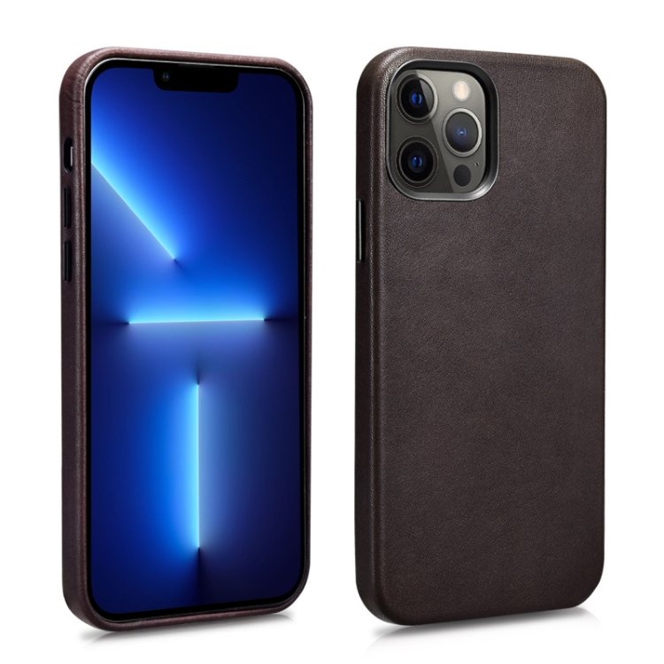 

ICARER Crazy Horse Texture MagSafe Magnetic Four-coverage Cowhide Phone Case For iPhone 13 Pro(Coffee)