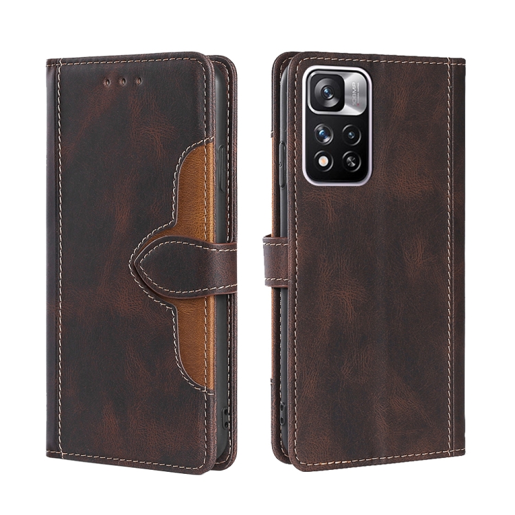 

For Xiaomi Redmi Note 11 Pro Skin Feel Straw Hat Magnetic Buckle Horizontal Flip Leather Phone Case with Holder & Card Slots & Wallet(Brown)