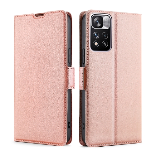For Xiaomi Redmi Note 11 Pro Ultra-thin Voltage Side Buckle Horizontal Flip Leather Phone Case with Holder & Card Slot(Rose Gold)