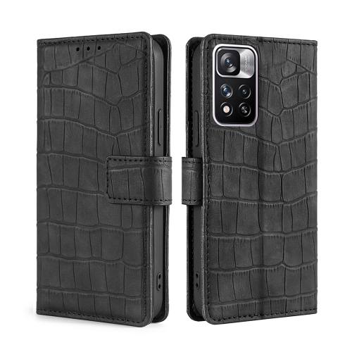 For Xiaomi Redmi Note 11 Pro Skin Feel Crocodile Texture Magnetic Clasp Horizontal Flip Leather Phone Case with Holder & Card Slots & Wallet(Black)