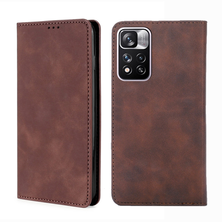 

For Xiaomi Redmi Note 11 Pro Skin Feel Magnetic Horizontal Flip Leather Phone Case with Holder & Card Slots(Dark Brown)