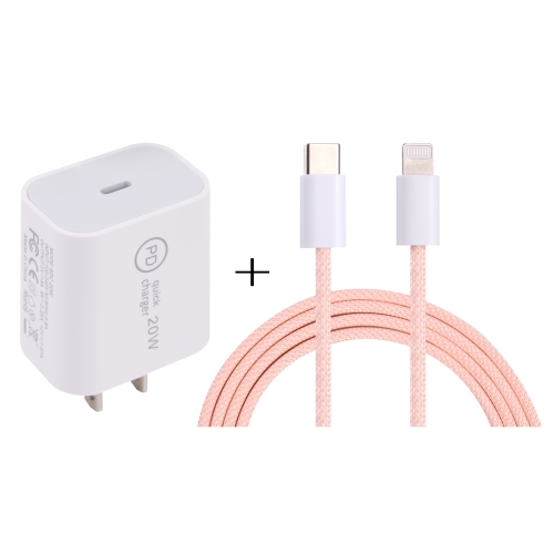 SDC-20W PD USB-C / Type-C Travel Charger + 1m 20W USB-C / Type-C to 8 Pin Data Cable Set, US Plug(Pink)