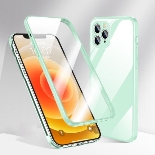 360 Full Coverage Glass Phone Case For iPhone 13(Light Cyan)