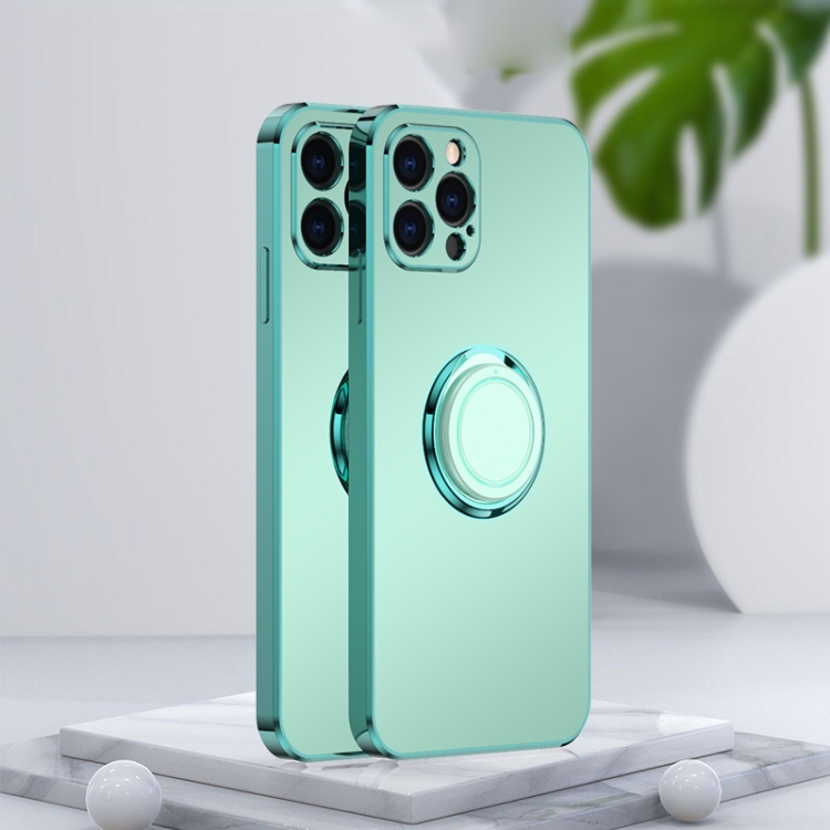 

Electroplated Frosted TPU Ring Holder Phone Case For iPhone 13 Pro(Light Green)