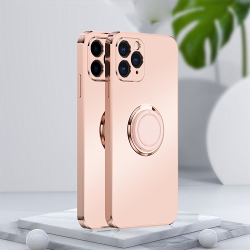 Electroplated Frosted TPU Ring Holder Phone Case For iPhone 11 Pro(Light Pink)