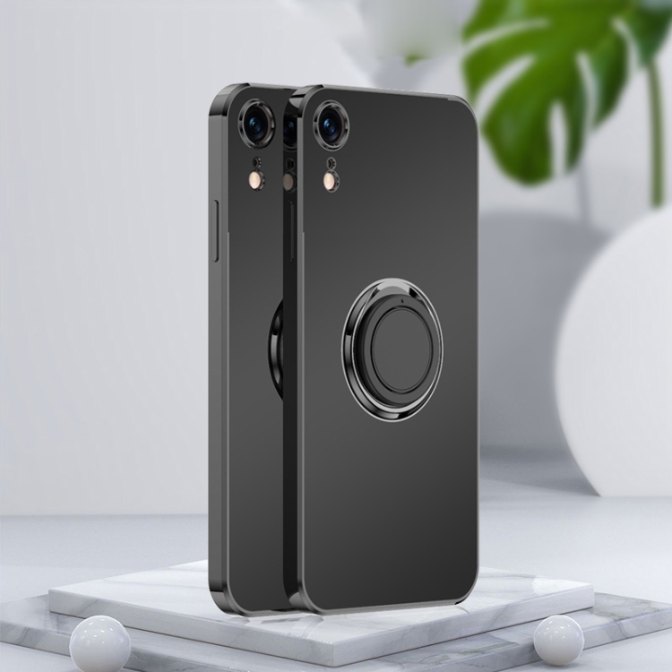 

Electroplated Frosted TPU Ring Holder Phone Case For iPhone XR(Black)