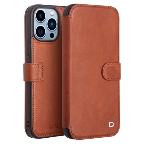 

QIALINO Magnetic Buckle Phone Leather Case with Card Slot For iPhone 13 Pro Max(Brown)