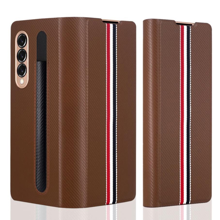 

For Samsung Galaxy Z Fold3 5G Cross Texture Ultra-thin Folding Phone Case with Pen Cover(Brown)
