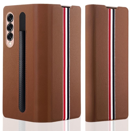 

For Samsung Galaxy Z Fold3 5G Litchi Texture Ultra-thin Folding Phone Case with Pen Cover(Brown)