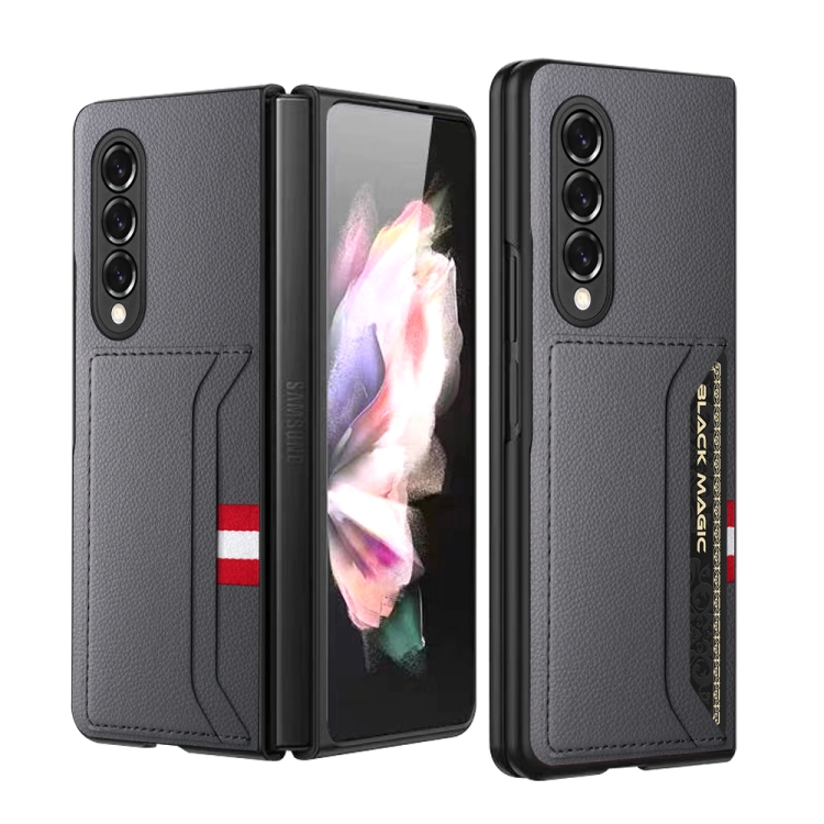 

For Samsung Galaxy Z Fold3 5G Litchi Texture Soft Micorofiber Folding Phone Case with Dual Card Slots(Grey)