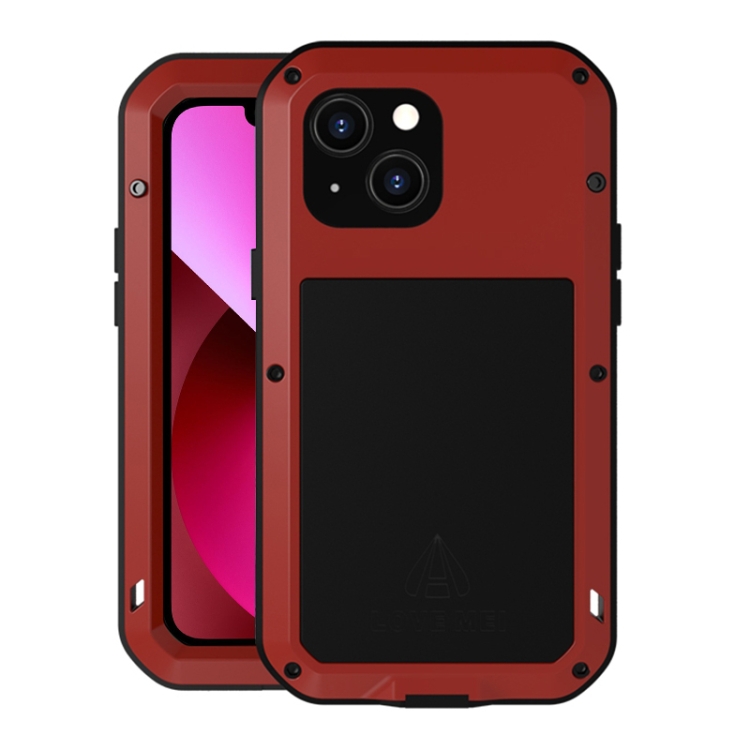 LOVE MEI Metal Shockproof Waterproof Dustproof Protective Phone Case For iPhone 13(Red)