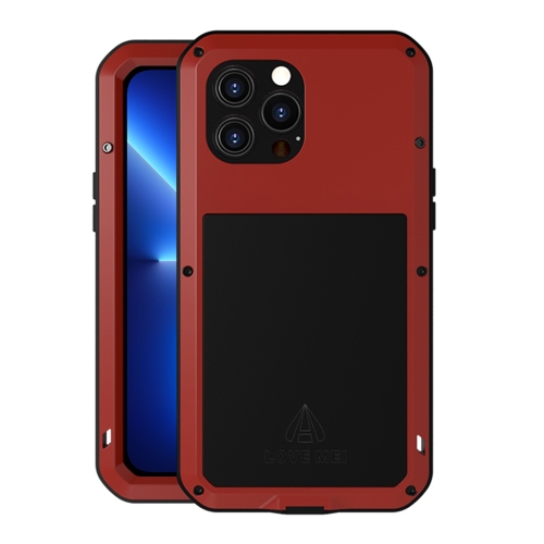 LOVE MEI Metal Shockproof Waterproof Dustproof Protective Phone Case For iPhone 13 Pro Max(Red)