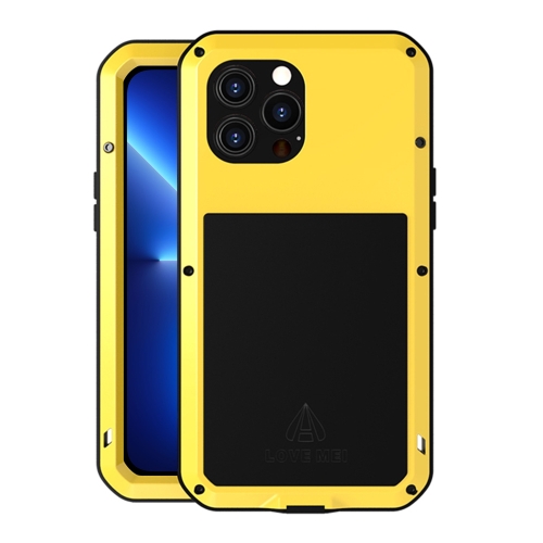 LOVE MEI Metal Shockproof Waterproof Dustproof Protective Phone Case For iPhone 13 Pro Max(Yellow)