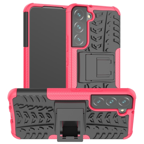 For Samsung Galaxy S22 5G Tire Texture Shockproof TPU+PC Phone Case with Holder(Pink)