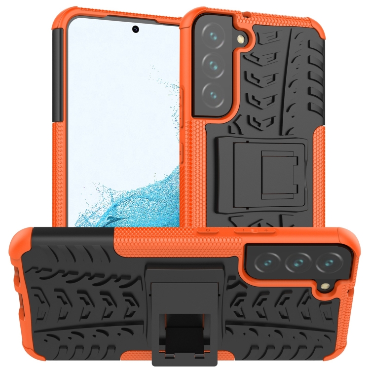 

For Samsung Galaxy S22+ 5G Tire Texture Shockproof TPU+PC Phone Case with Holder(Orange)