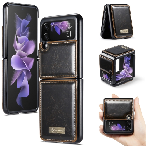 For Samsung Galaxy Z Flip3 5G CaseMe 003 Crazy Horse Texture Horizontal Flip Leather Phone Case(Coffee)