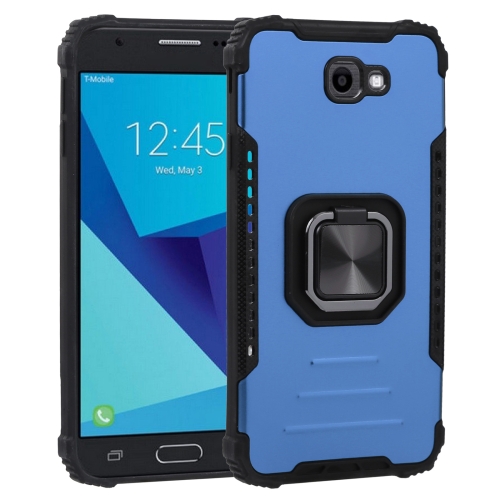 

For Samsung Galaxy J7 Prime Fine Hole Version Fierce Warrior Series Armor All-inclusive Shockproof Aluminum Alloy + TPU Phone Case with Ring Holder(Blue)