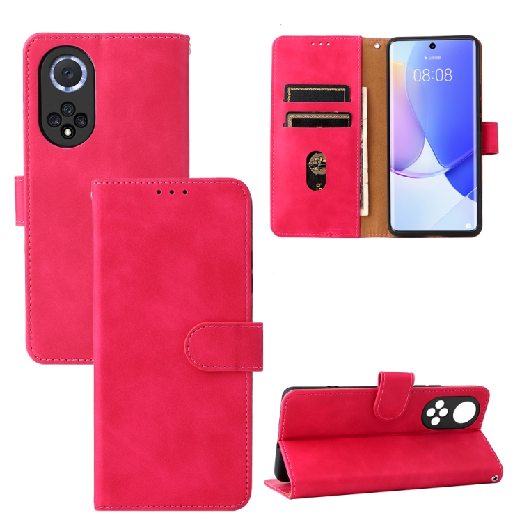 

For Huawei nova 9 Skin Feel Magnetic Buckle Calf Texture PU Phone Case(Rose Red)