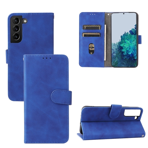 For Samsung Galaxy S22+ 5G Skin Feel Magnetic Buckle Calf Texture PU Phone Case(Blue)