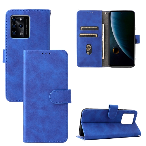 For ZTE Blade V30 Skin Feel Magnetic Buckle Calf Texture PU Phone Case(Blue)