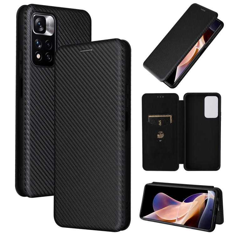 

For Xiaomi Redmi Note 11 Pro / Note 11 Pro+ Carbon Fiber Texture Magnetic Horizontal Flip PU Phone Case(Black)