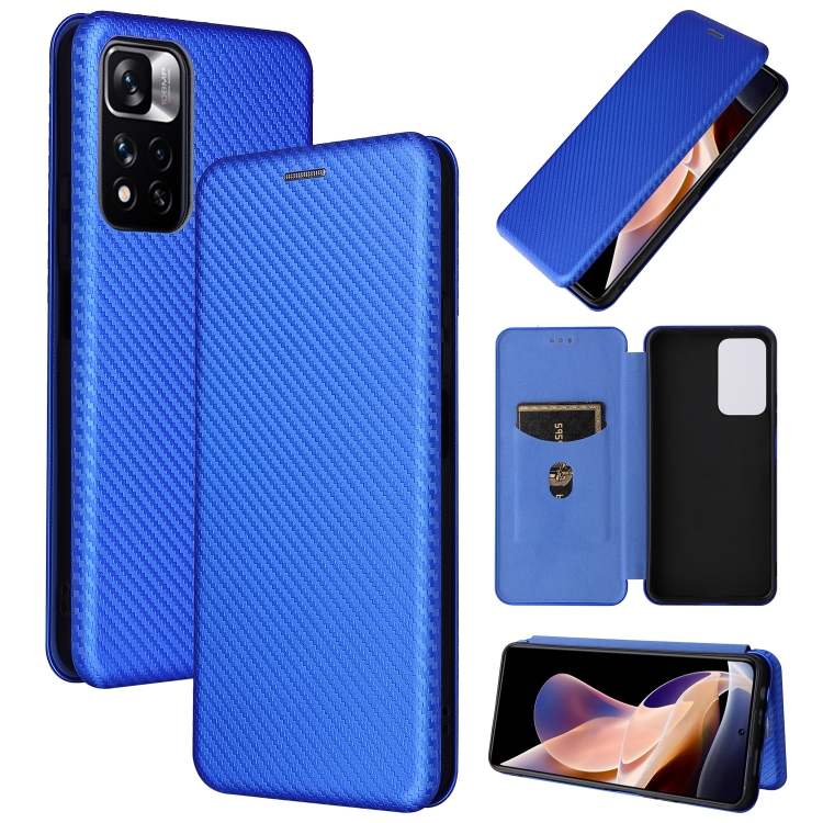 

For Xiaomi Redmi Note 11 Pro / Note 11 Pro+ Carbon Fiber Texture Magnetic Horizontal Flip PU Phone Case(Blue)