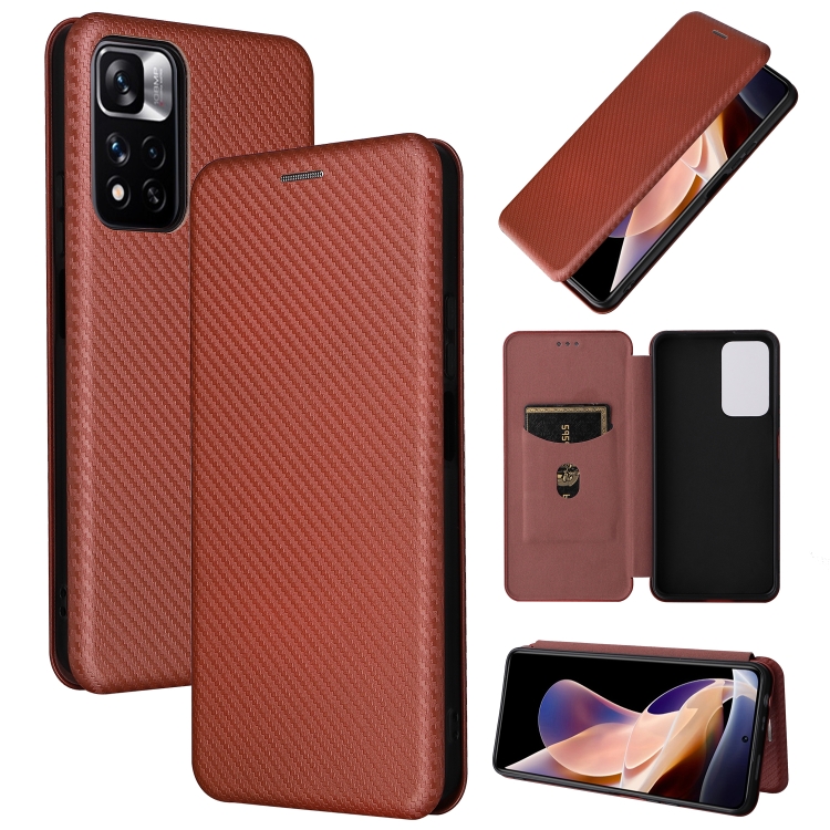 

For Xiaomi Redmi Note 11 Pro / Note 11 Pro+ Carbon Fiber Texture Magnetic Horizontal Flip PU Phone Case(Brown)