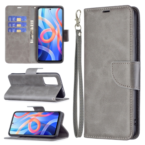 For Xiaomi Redmi Note 11 5G/Note 11T 5G/Poco M4 Pro 5G Retro Lambskin Texture Pure Color Horizontal Flip Leather Phone Case with Holder & Card Slots & Wallet & Lanyard(Grey)