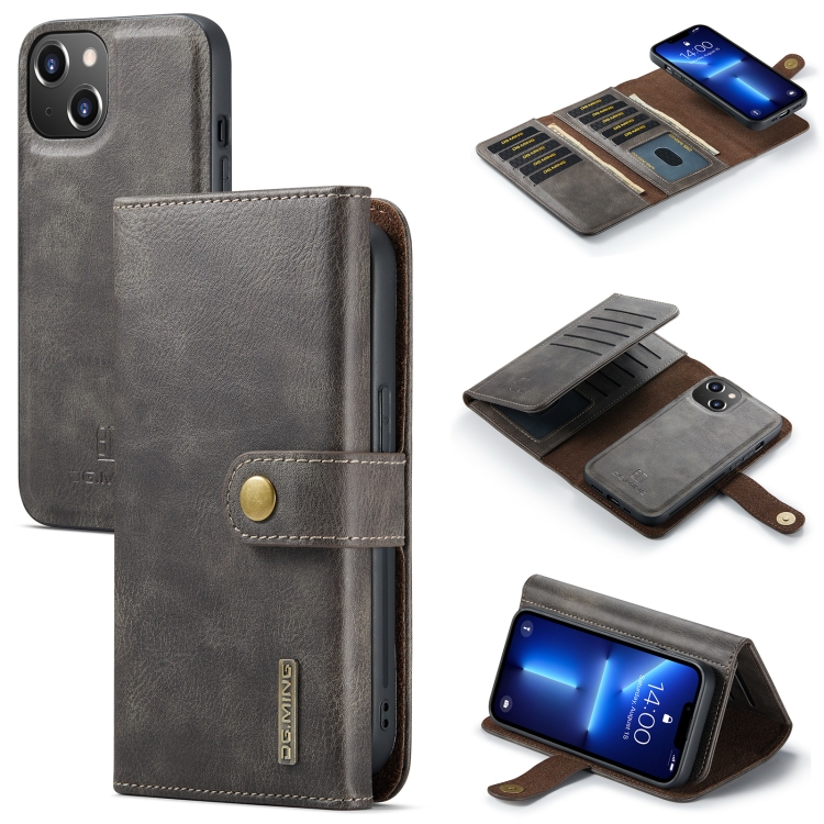 

DG.MING Three Fold Wallet Style Leather Phone Case For iPhone 13 mini(Grey)