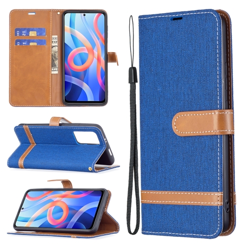 

For Xiaomi Redmi Note 11 5G/Note 11T 5G/Poco M4 Pro 5G Color Matching Denim Texture Leather Phone Case with Holder & Card Slots & Wallet & Lanyard(Royal Blue)