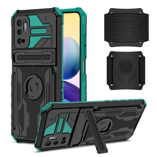 For Xiaomi Redmi Note 10 5G Armor Wristband Phone Case(Dark Green)