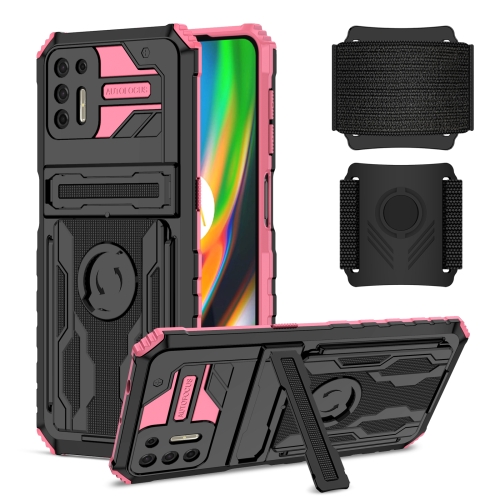 For Motorola Moto G9 Plus Armor Wristband Phone Case(Pink)