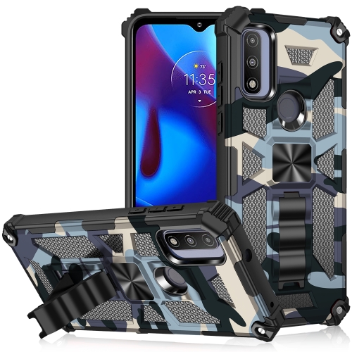 

For Motorola G Pure Camouflage Armor Shockproof TPU + PC Magnetic Phone Case with Holder(Light Blue)