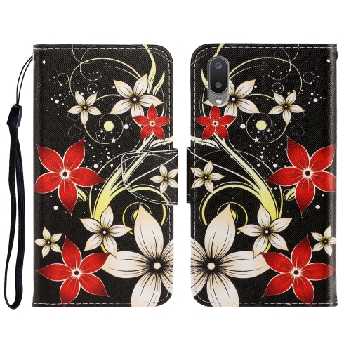 For Sansung Galaxy A02 3D Colored Drawing Horizontal Flip Leather Phone Case with Holder & Card Slots & Wallet(Red Flower)