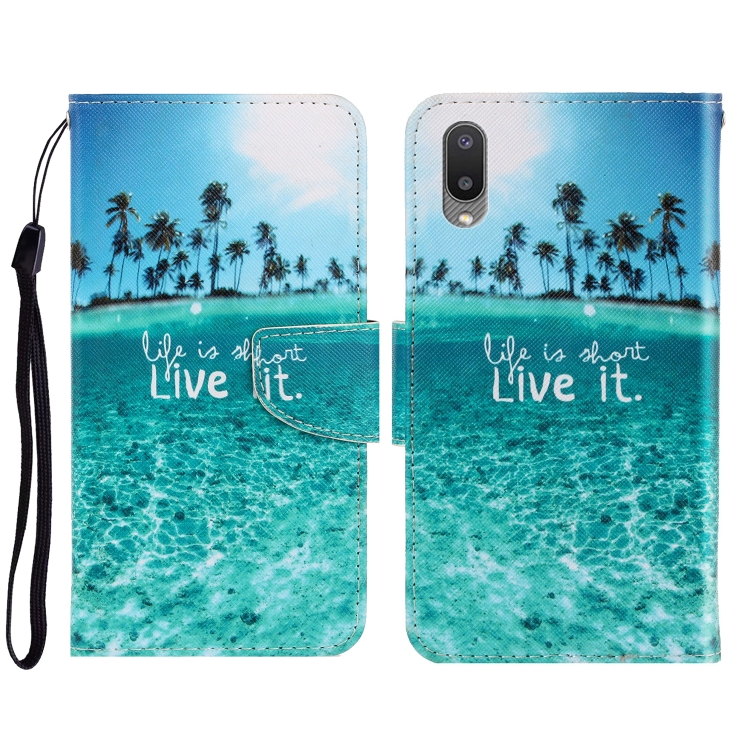 

For Sansung Galaxy A02 3D Colored Drawing Horizontal Flip Leather Phone Case with Holder & Card Slots & Wallet(Coconut Tree)