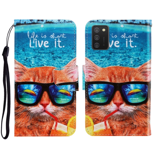 For Sansung Galaxy A02s 166mm Version 3D Colored Drawing Horizontal Flip Leather Phone Case with Holder & Card Slots & Wallet(Underwater Cat)