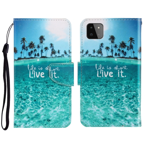 

For Samsung Galaxy A22 5G 3D Colored Drawing Horizontal Flip Leather Phone Case with Holder & Card Slots & Wallet(Coconut Tree)
