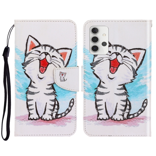 For Sansung Galaxy A32 4G 3D Colored Drawing Horizontal Flip Leather Phone Case with Holder & Card Slots & Wallet(Red Mouth Cat)