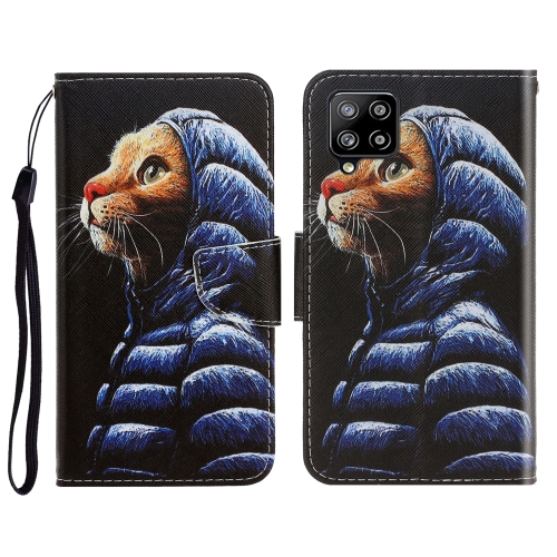 For Sansung Galaxy A42 5G 3D Colored Drawing Horizontal Flip Leather Phone Case with Holder & Card Slots & Wallet(Down Jacket Cat)