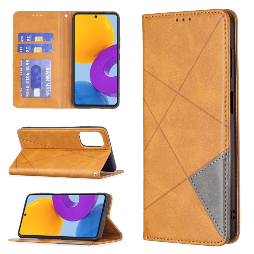 

For Samsung Galaxy M52 5G Prismatic Invisible Magnetic Horizontal Flip Phone Leather Case with Holder & Card Slots & Photo Frame(Yellow)