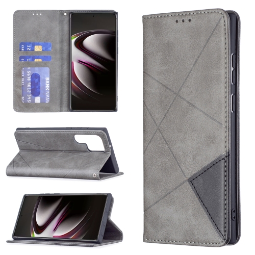 

For Samsung Galaxy S22 Ultra 5G Prismatic Invisible Magnetic Horizontal Flip Phone Leather Case with Holder & Card Slots & Photo Frame(Grey)