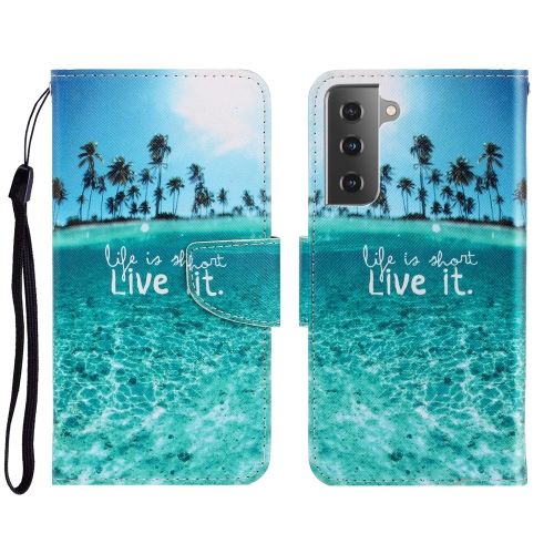 

For Samsung Galaxy S22 5G 3D Colored Drawing Horizontal Flip Leather Phone Case(Coconut Tree)