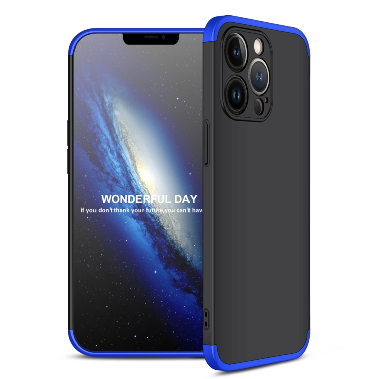 

GKK Three Stage Splicing Full Coverage PC Phone Case For iPhone 13 Pro(Black Blue)