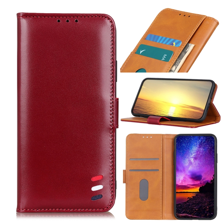 

For OnePlus 9RT 5G 3-Color Pearl Texture Magnetic Buckle Flip Phone Leather Case(Wine Red)