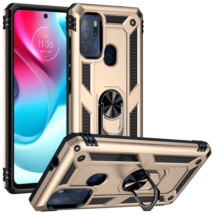 

For Motorola Moto G60s Shockproof TPU + PC Phone Case with 360 Degree Rotating Holder(Gold)
