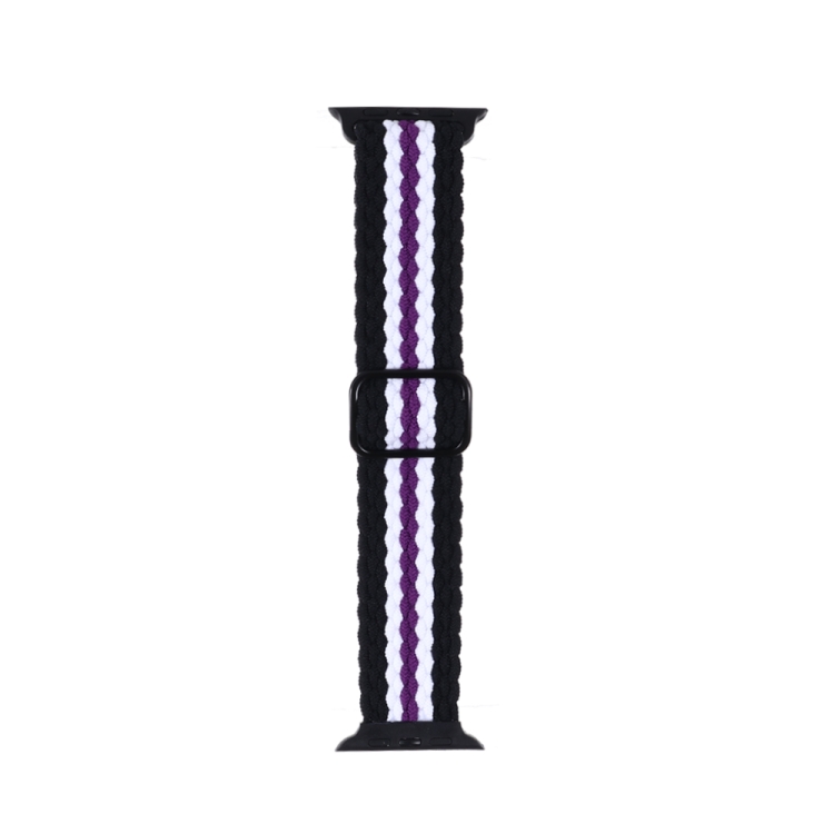 

Adjustable Striped Woven Nylon Strap Watch Band For Apple Watch Series 7 41mm / 6&SE&5&4 40mm / 3&2&1 38mm(Black White Purple)