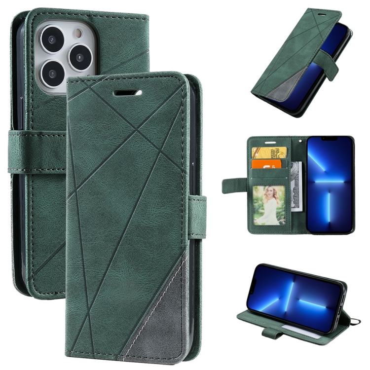 

Skin Feel Splicing Horizontal Flip Leather Phone Case For iPhone 13 Pro Max(Green)