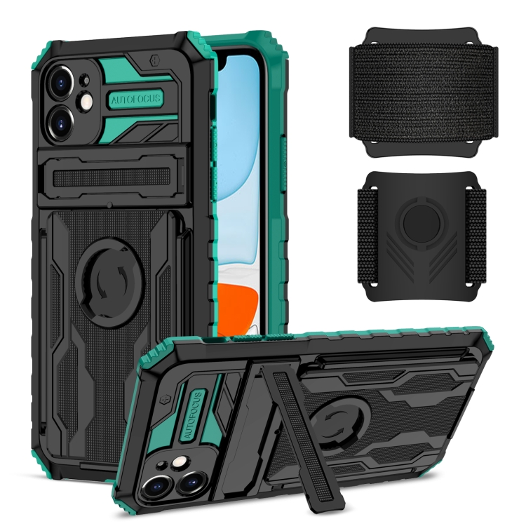 

For iPhone 11 Kickstand Detachable Armband Phone Case (Deep Green)