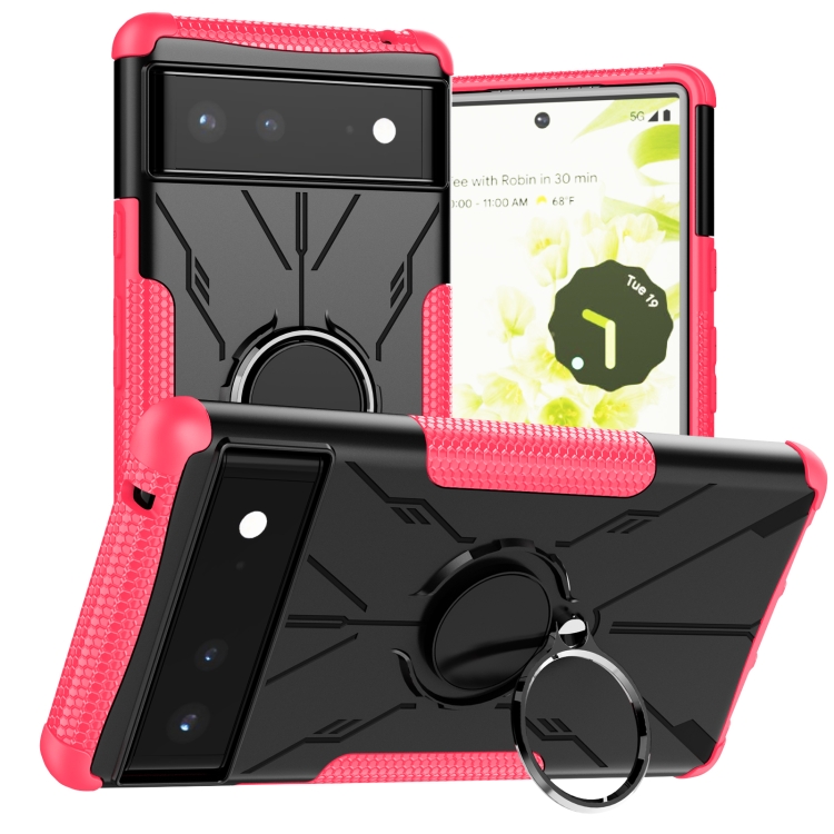 

For Google Pixel 6 Armor Bear Shockproof PC + TPU Phone Case with Ring Holder(Rose Red)